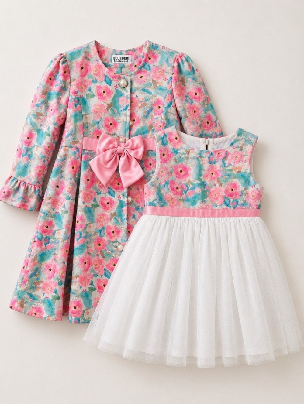Blueberi Boulevard Girls 2pc Dress Coat Set Size 5 Pink Blue Floral Easter Party